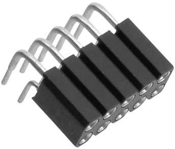 Un connettore elettronico nero, rettangolare, con più pin metallici inclinati.