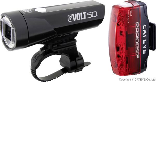 Luci per bicicletta - Cateye Kit illuminazione bicicletta GVOLT50 + RAPID MICRO G LED a batteria ricaricabile Nero, Rosso - Luci per bicicletta - Cateye Kit illuminazione bicicletta GVOLT50 + RAPID MICRO G LED a batteria ricaricabile Nero, Rosso -