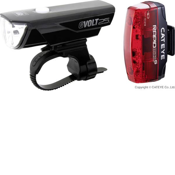 Luci per bicicletta - Cateye Kit illuminazione bicicletta GVOLT25 + RAPID MICRO G LED a batteria ricaricabile Nero, Rosso - Luci per bicicletta - Cateye Kit illuminazione bicicletta GVOLT25 + RAPID MICRO G LED a batteria ricaricabile Nero, Rosso -