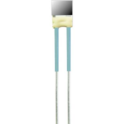 Un resistore elettrico con due fili blu e connettori metallici nella parte inferiore. Il resistore è rivestito di materiale giallo.