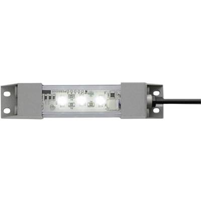 Un modulo luminoso LED rettangolare con circuito stampato visibile e cavo collegato, installato in un involucro grigio.