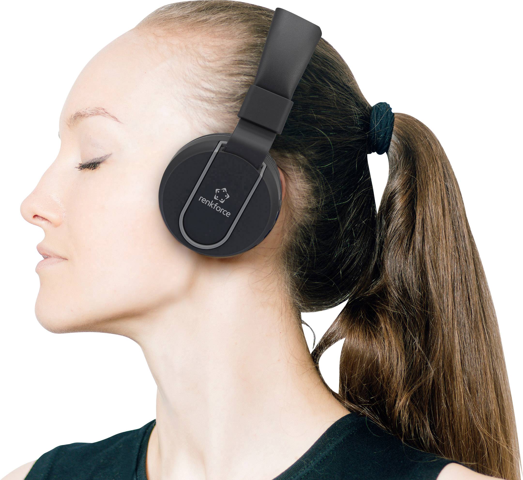 Renkforce RF-BTK-100 Cuffie On Ear Bluetooth, via cavo Nero, Grigio headset  con microfono, pieghevole