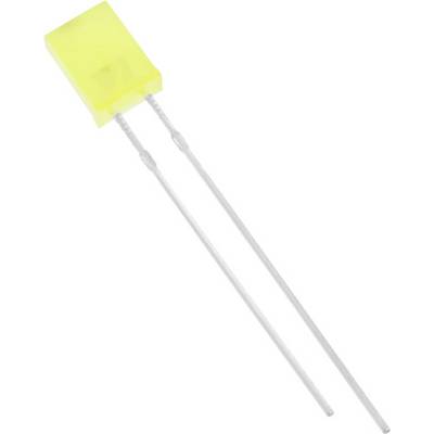 Un componente elettronico rettangolare giallo con due lunghi e sottili terminali metallici, probabilmente un condensatore o una resistenza.