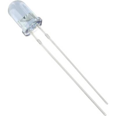 Un singolo LED con tonalità blu e due elettrodi metallici su sfondo bianco.