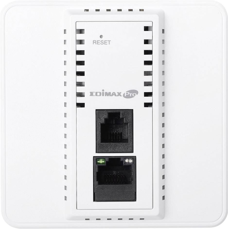 Un collegamento internet con due porte Ethernet e un pulsante di reset su una piastra bianca da parete.