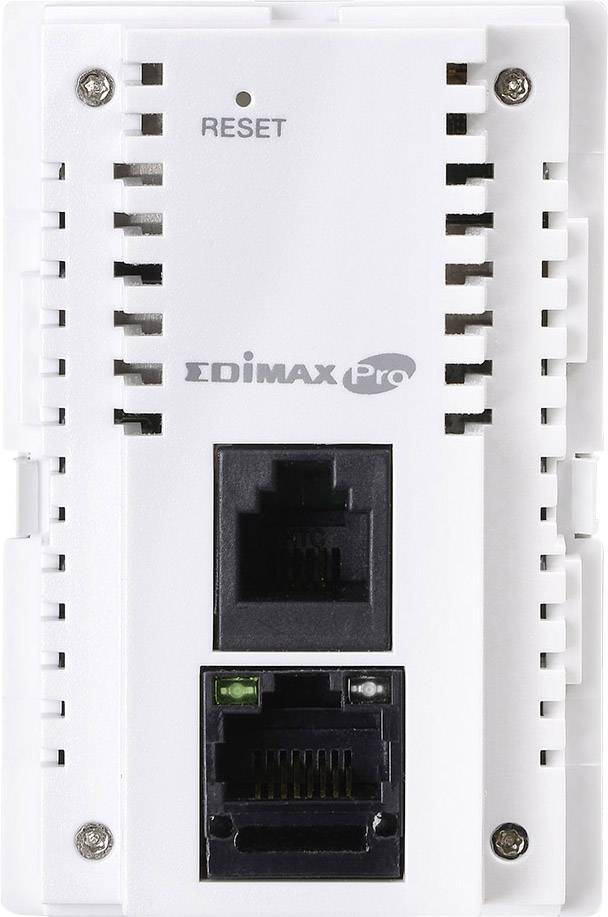 Un dispositivo di connessione di rete Ethernet con due porte RJ45 e un tasto 'Reset'.