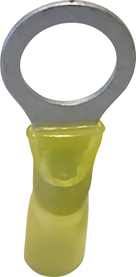 Capocorda isolato in giallo con foro tondo, idoneo per connessioni elettriche.