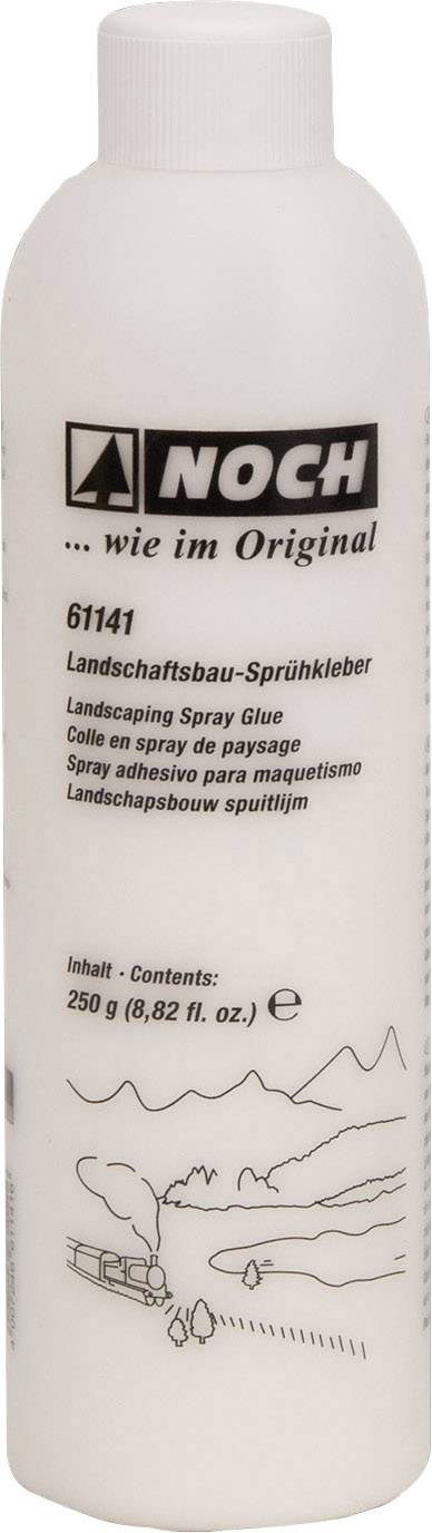 Una bottiglia bianca di NOCH Paesaggio Spray Adesivo, 250 g. La bottiglia ha un'illustrazione in bianco e nero di un paesaggio montano.