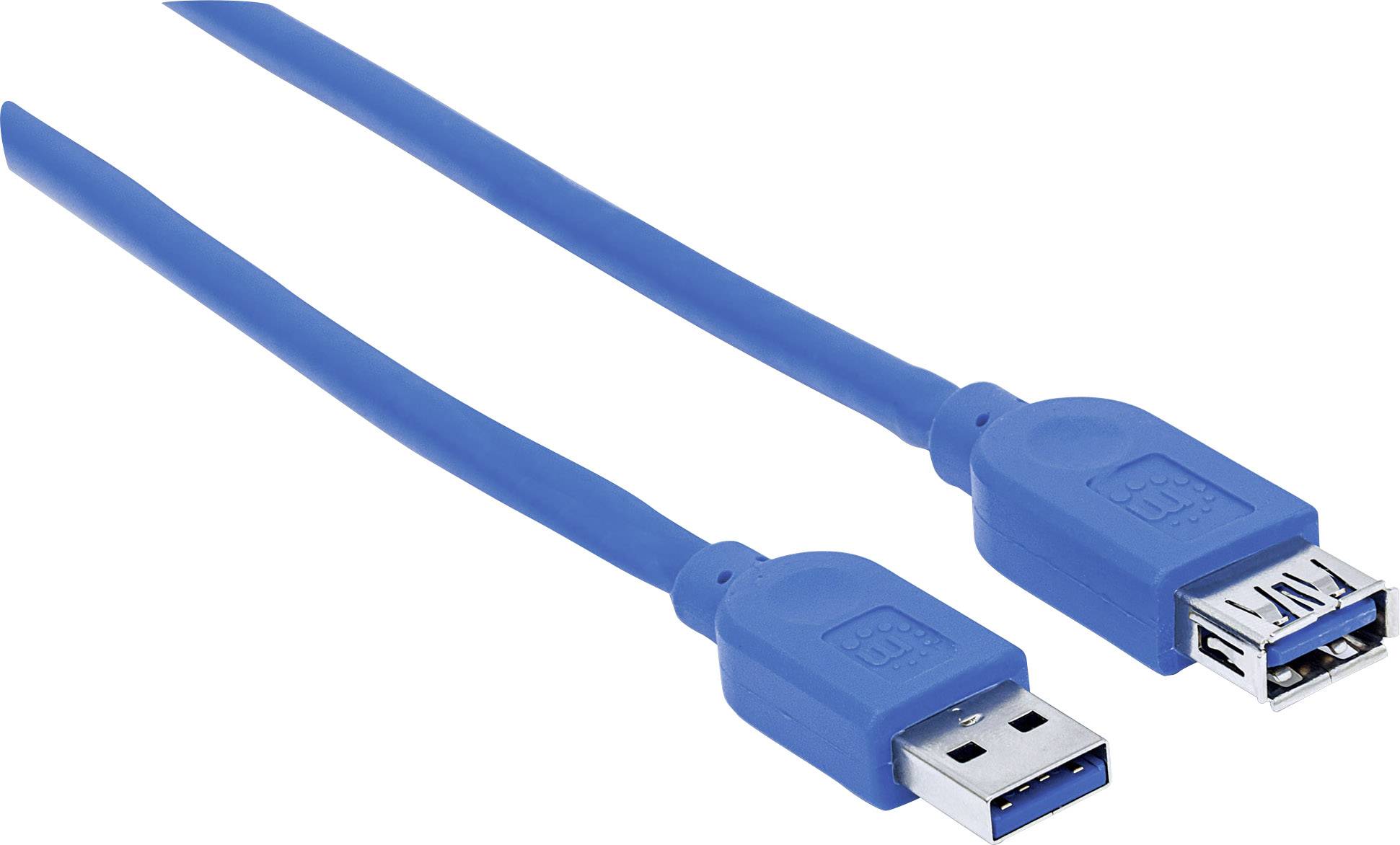 Manhattan Cavo USB USB 3.2 Gen1 Spina USB-A, Spina USB-A 1.00 m Blu Schermatura a fogli, Certificato UL, contatti connet-1