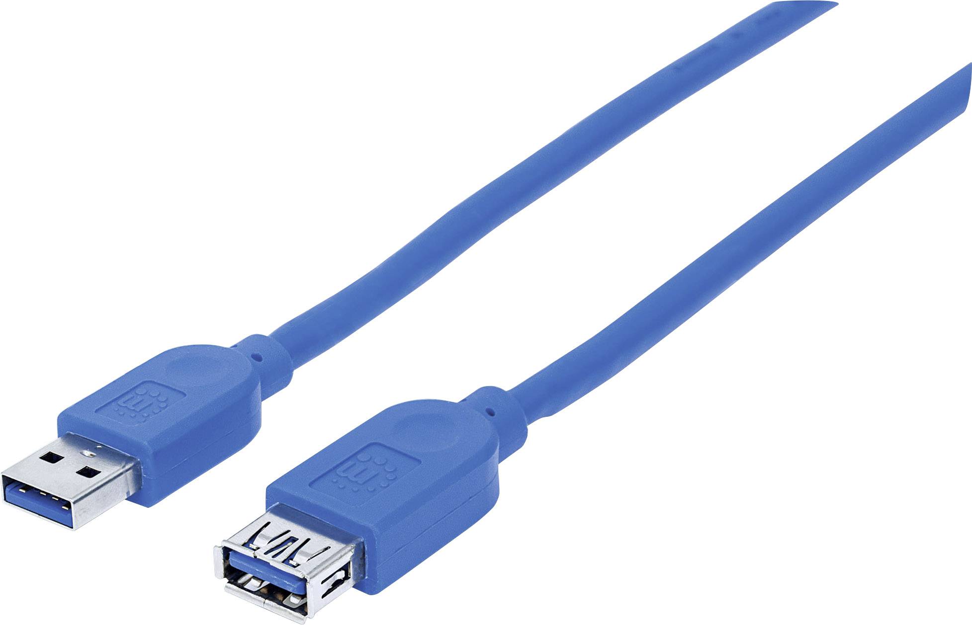 Manhattan Cavo USB USB 3.2 Gen1 Spina USB-A, Spina USB-A 1.00 m Blu Schermatura a fogli, Certificato UL, contatti connet-0