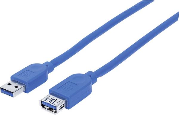 Manhattan Cavo USB USB 3.2 Gen1 Spina USB-A, Spina USB-A 1.00 m Blu Schermatura a fogli, Certificato UL, contatti connettore dorati 325394