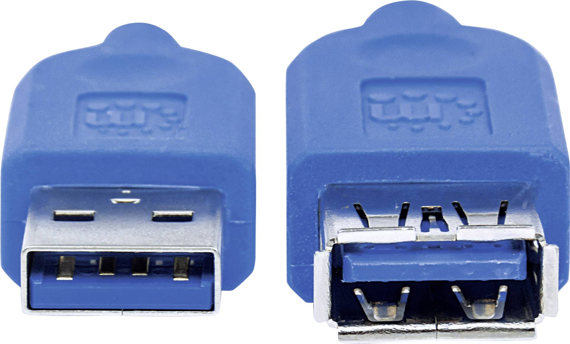 Manhattan Cavo USB USB 3.2 Gen1 Spina USB-A, Spina USB-A 1.00 m Blu Schermatura a fogli, Certificato UL, contatti connet-3
