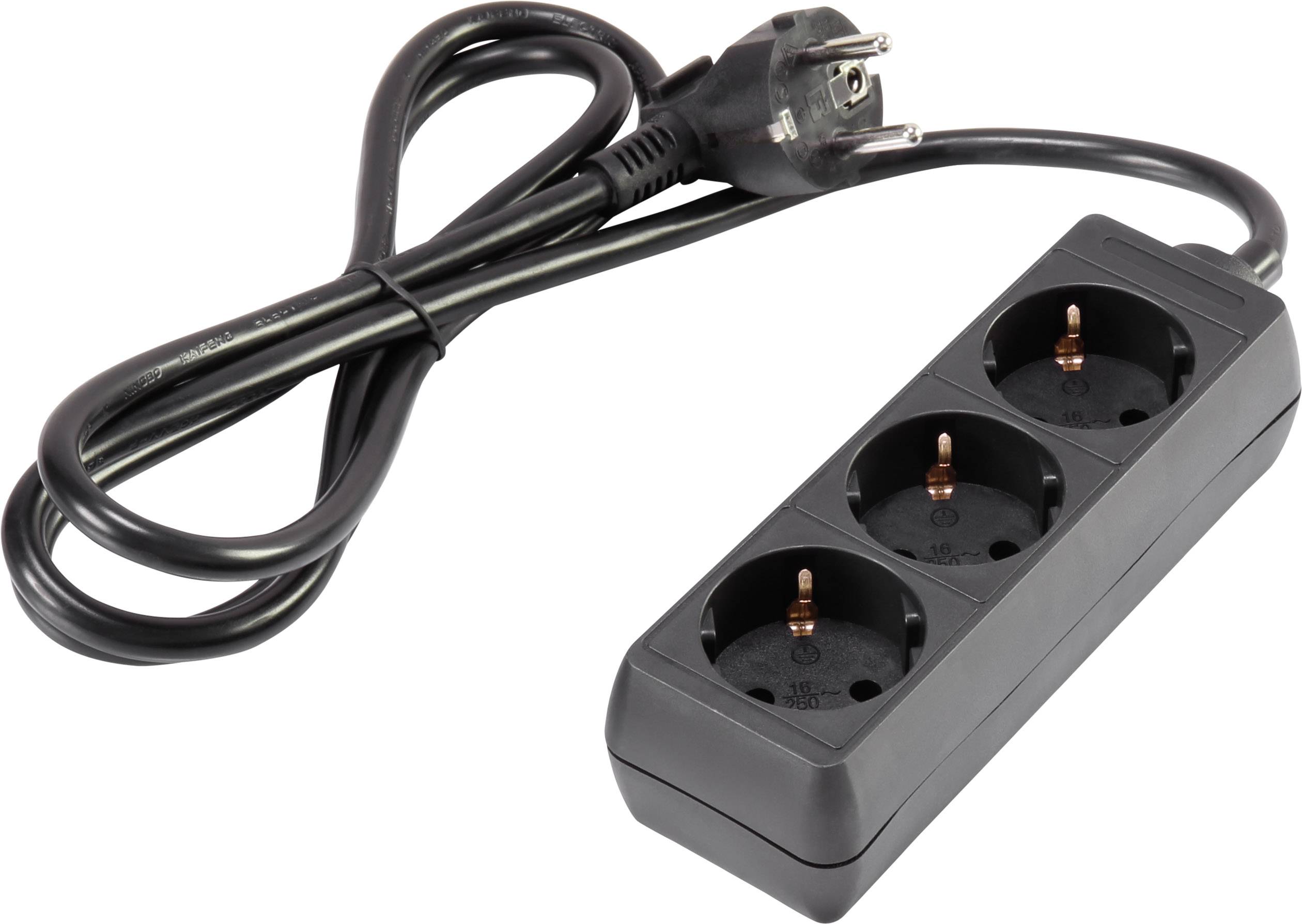 Multipresa senza interruttore 3 scomparti Nero Schuko Lunghezza cavo: 1.40 m Basetech 1593792