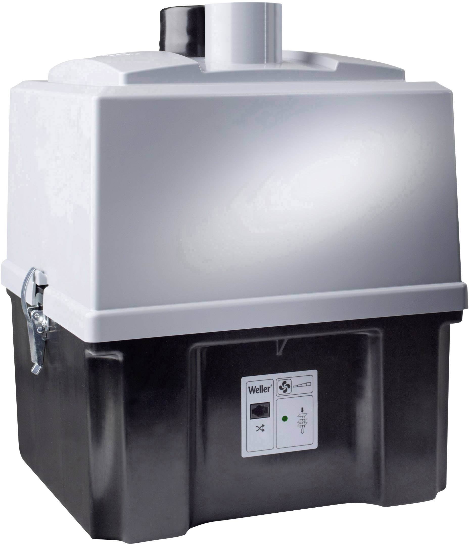 Aspiratore di fumo Weller FT-12 con base inferiore nera e parte superiore grigia, interruttore e connessione sulla parte superiore.