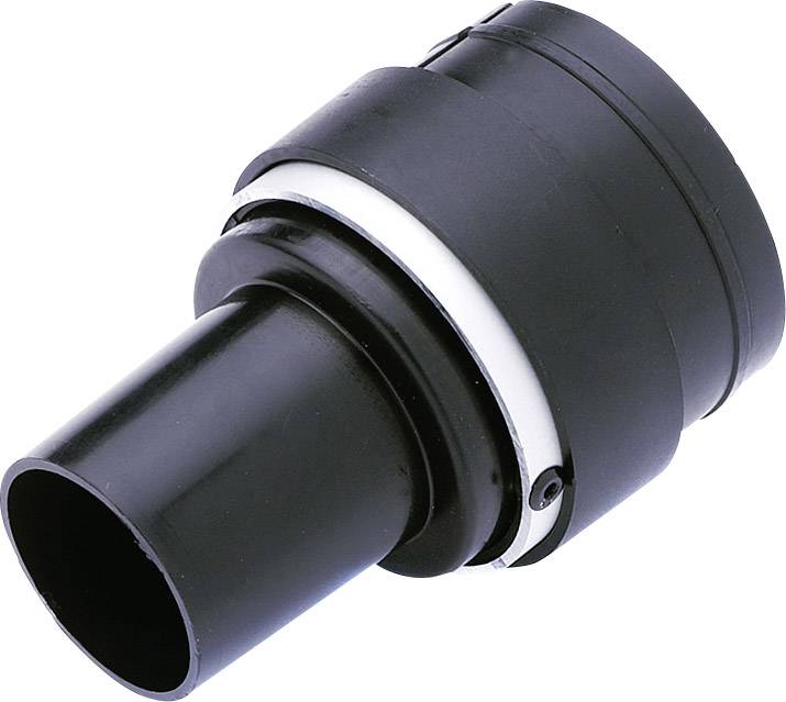 Adattatore cilindrico nero, probabilmente per un dispositivo tecnico, con un anello bianco al centro.