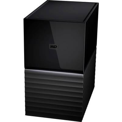 Hard disk esterno con superficie lucida nera e design scanalato nella parte inferiore; marchio 'WD' visibile.