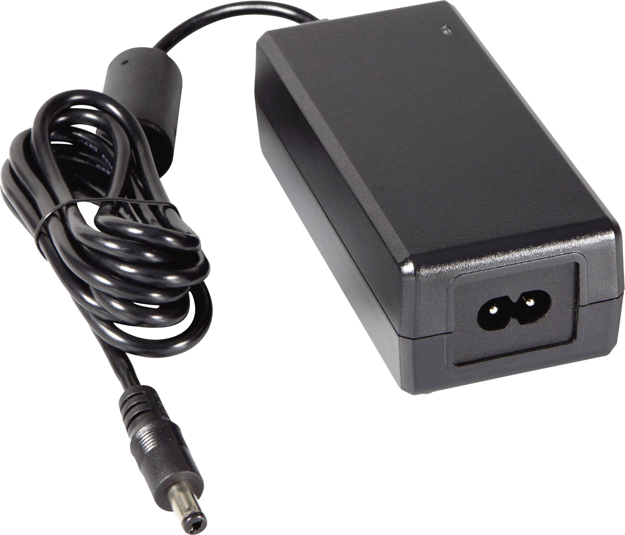 Alimentatore nero con cavo, forma rettangolare, adatto per dispositivi elettronici, connettore visibile su entrambe le estremità.