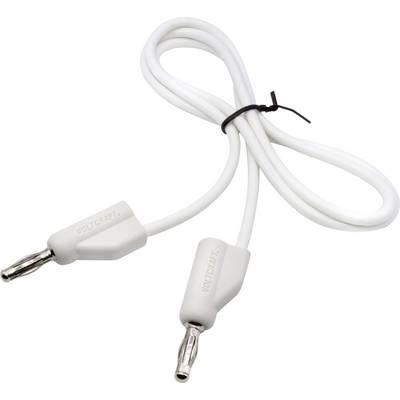 Cavo bianco con due spine a banana argentate, contrassegnato con 'Voltcraft'.