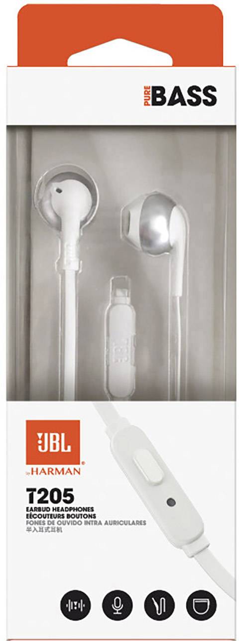JBL T205 HiFi Cuffie auricolari via cavo Cromo headset con microfono |  Conrad.it