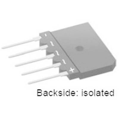 Un componente elettronico grigio e rettangolare con cinque piedini e l'etichetta 'Backside: isolated' in basso nell'immagine.
