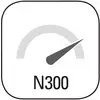 Logo con testo nero 'N300' e un simbolo del tachimetro grigio che indica un'alta velocità.