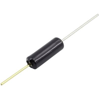 Componente cilindrico nero con piedini metallici alle estremità, tipico di un relè reed o di un componente induttivo.