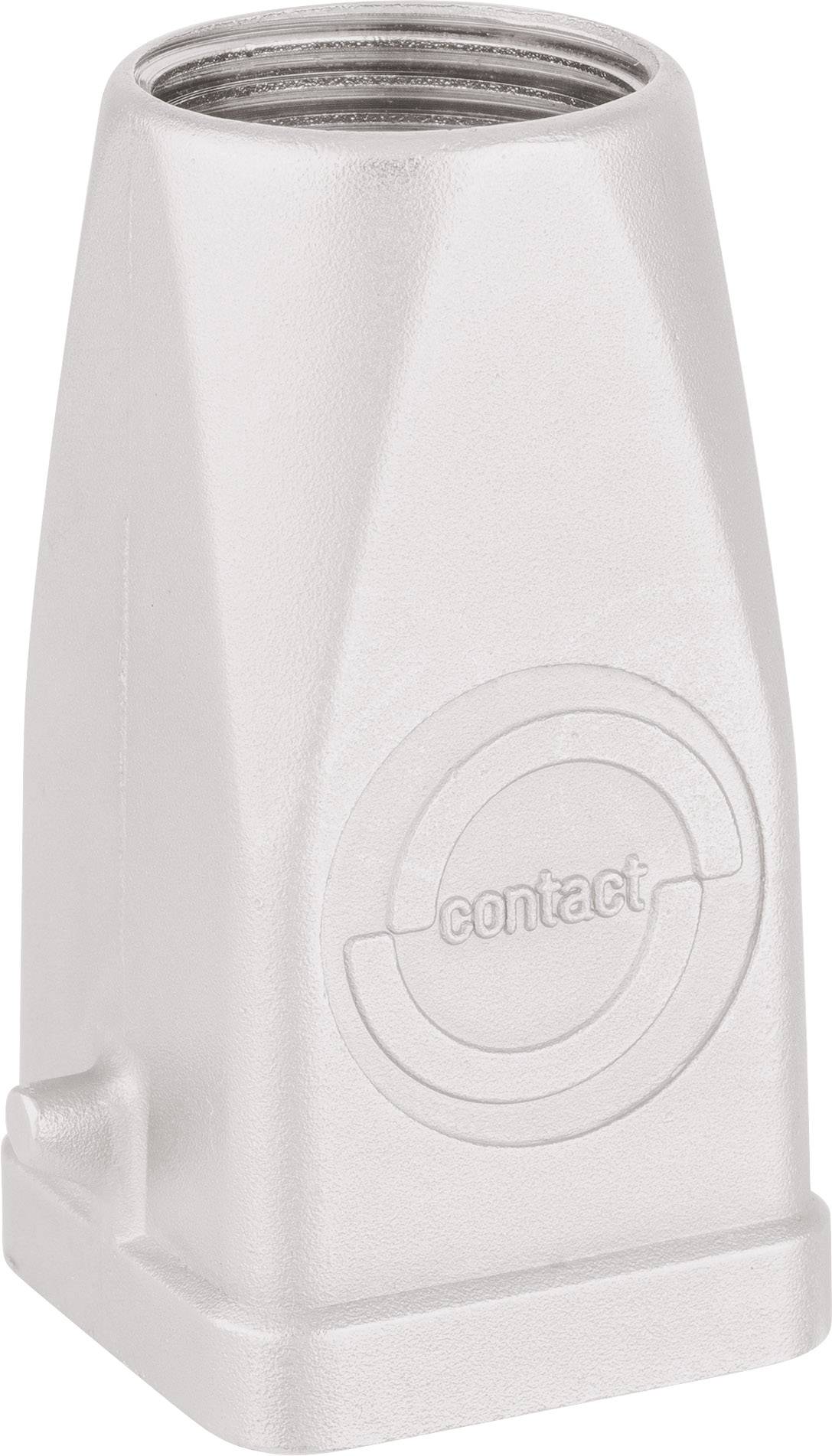 Involucro metallico di un connettore industriale con impressa la scritta 'contact' sul lato anteriore.