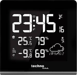 Techno Line WS 9123 Stazione Meteo Con Orologio Radiocontrollato – Temperatura Interna, Umidità, Fasi Lunari E Previsioni – Argento/Nero, Alimentazione A Batteria