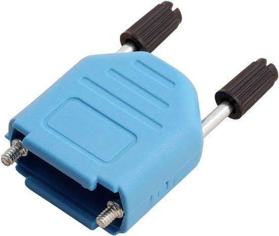 Un dispositivo adattatore blu con due connettori neri, presumibilmente per connessioni elettriche.