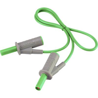 Un paio di cavi di prova verdi della marca Voltcraft con impugnature grigie, adatti per strumenti di misurazione elettrici.