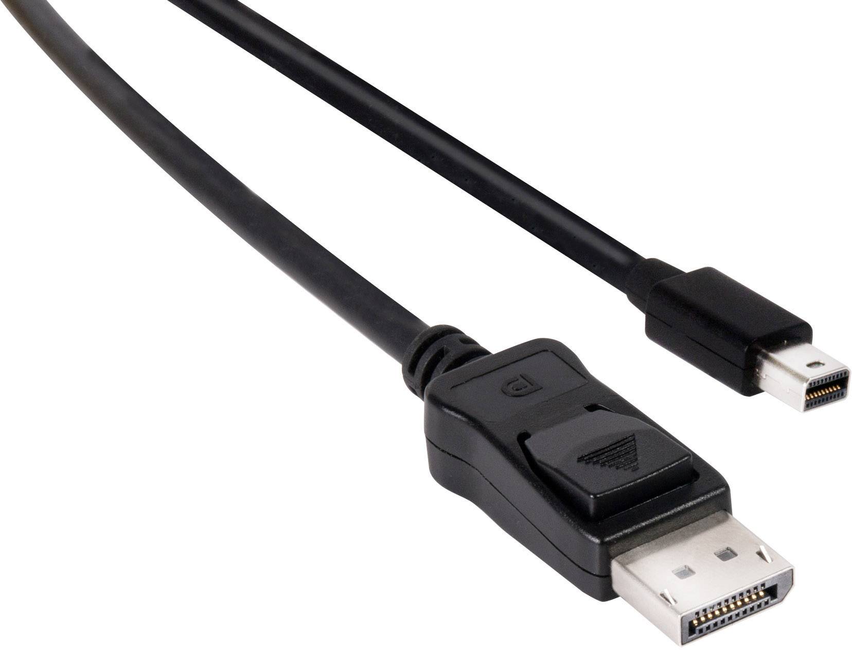 Un cavo nero con un connettore DisplayPort su un lato e un connettore Mini-DisplayPort sull'altro lato.