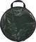 Borsa rotonda verde con manico nero, realizzata in materiale resistente.