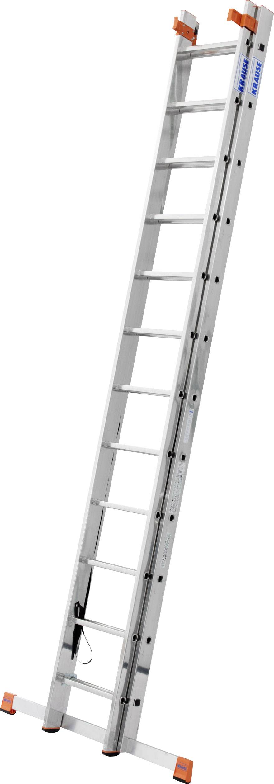 Una lunga scala in alluminio con diversi pioli, completamente estesa e pronta all'uso. Adatta per lavori in altezza o in quota.