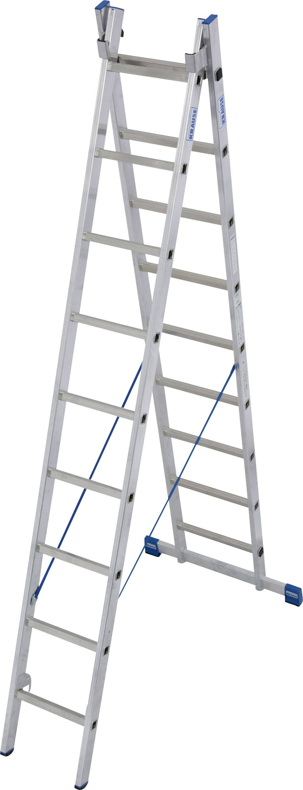 Scala con telaio in alluminio, estensibile con supporto di sicurezza blu, adatta per lavori edili o riparazioni ad altezze considerevoli.