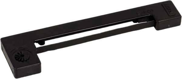 Un raccoglitore per ufficio nero in plastica, a forma rettangolare, utilizzato per unire insieme pile di fogli.