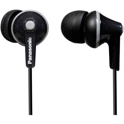 Auricolari neri con inserti in silicone rotondi a sinistra e a destra.