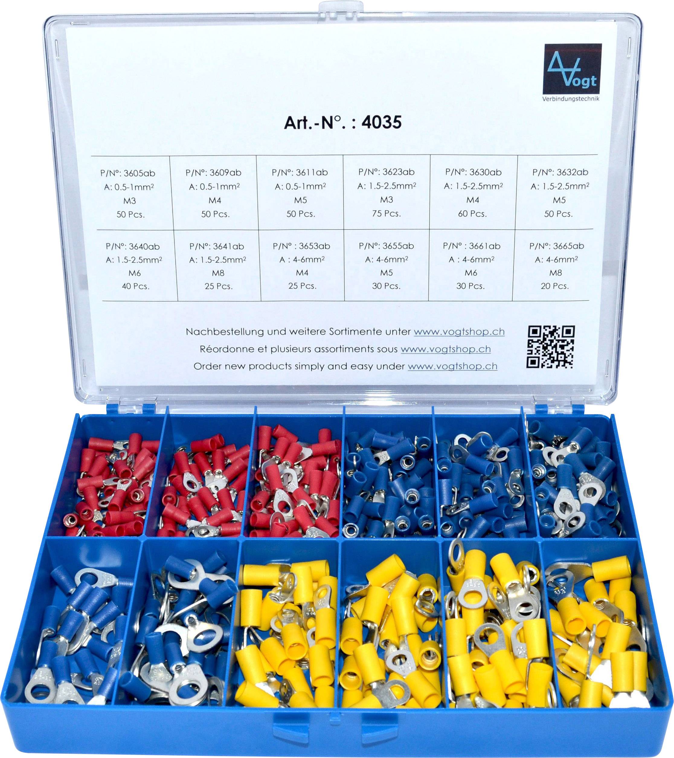 Una scatola blu con diversi connettori elettrici in rosso, blu e giallo, contrassegnata con 'Art.-Nr.: 4035'.