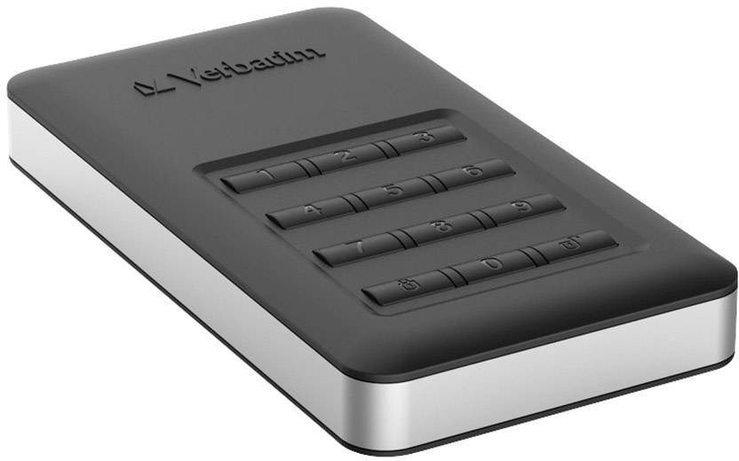 Hard disk esterno con serratura a combinazione numerica sulla parte superiore.