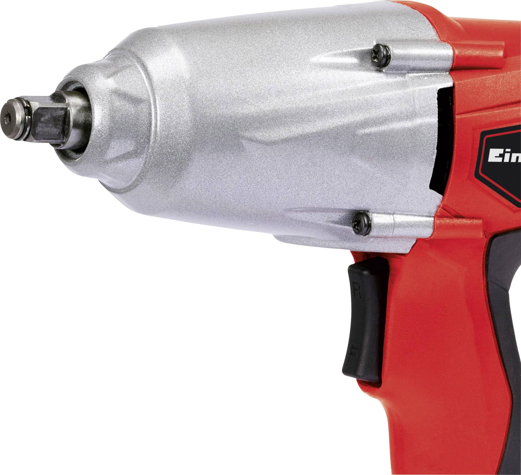 Un avvitatore a impulsi rosso e argento con impugnatura ergonomica. Progettato per svitare rapidamente e con potenza.