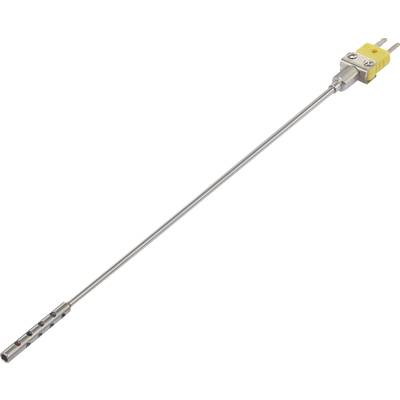 Un'asta metallica con un raccordo giallo all'estremità, probabilmente un sensore di temperatura o una sonda, adatta per applicazioni tecniche.