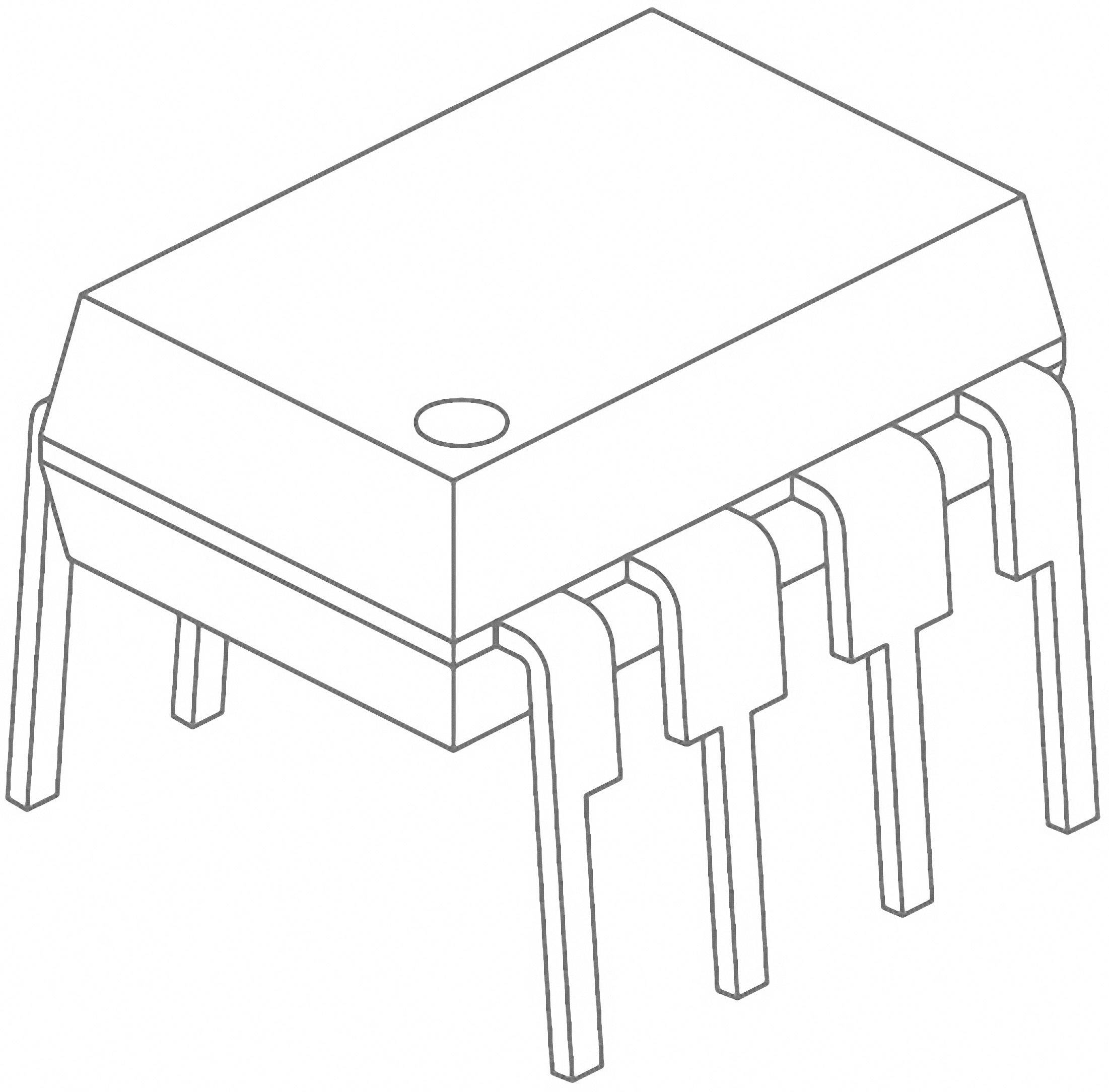 Un chip di circuito integrato in formato DIP (Dual In-line Package) con otto pin, rappresentato in prospettiva.