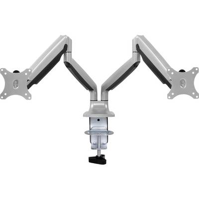 Due bracci per monitor con fissaggio a morsetto, snodi per un posizionamento flessibile e supporti VESA. Ideali per un'impostazione ergonomica dello schermo.