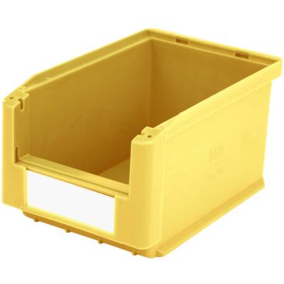 Contenitore di plastica giallo, aperto, rettangolare, con bordi rinforzati.
