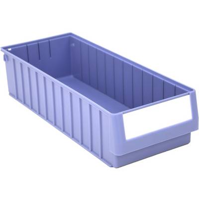 Contenitore di plastica lungo e rettangolare di colore viola, con scomparto superiore aperto, adatto per riporre piccoli oggetti.