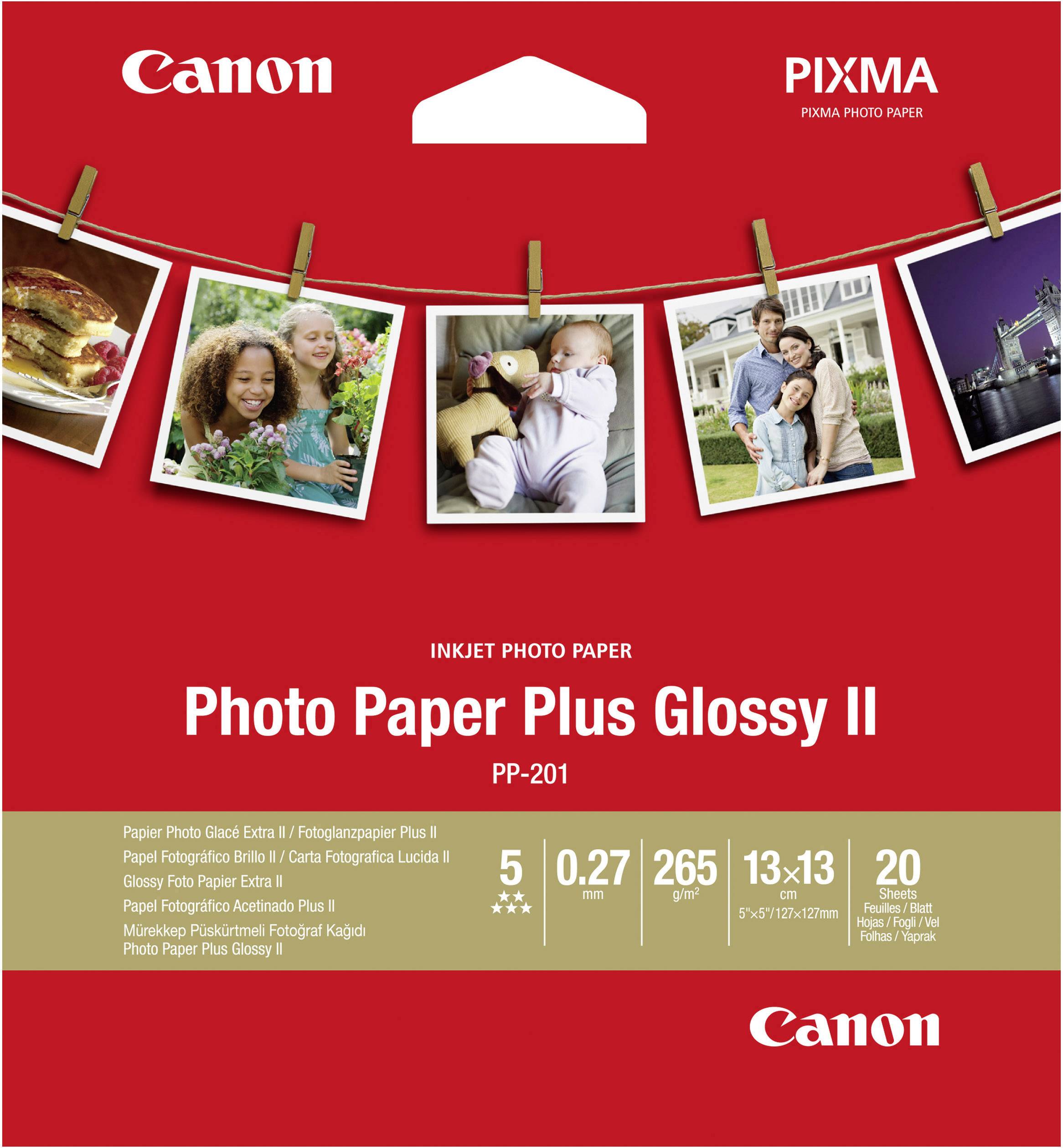 Canon Photo Paper Plus Glossy II PP-201 2311B060 Carta fotografica 13 x 13 cm 265 g/m² 20 Foglio Lucida