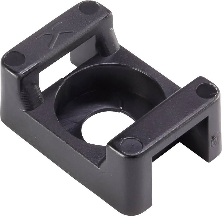 Pezzo di supporto nero in plastica con diametro interno circolare, adatto per fissare oggetti rotondi.