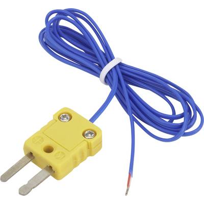 Elemento termoelettrico giallo con conduttore blu, idoneo per la misurazione della temperatura.
