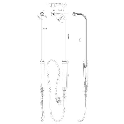 Disegno tecnico di un cavo con spina, quote e sezione trasversale. Dettagli di lunghezza, diametro e singoli componenti.