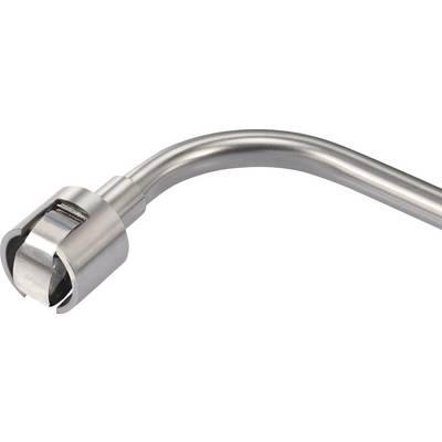 Rubinetto in argento con bocca curva, adatto per arredamenti di cucine o bagni moderni.