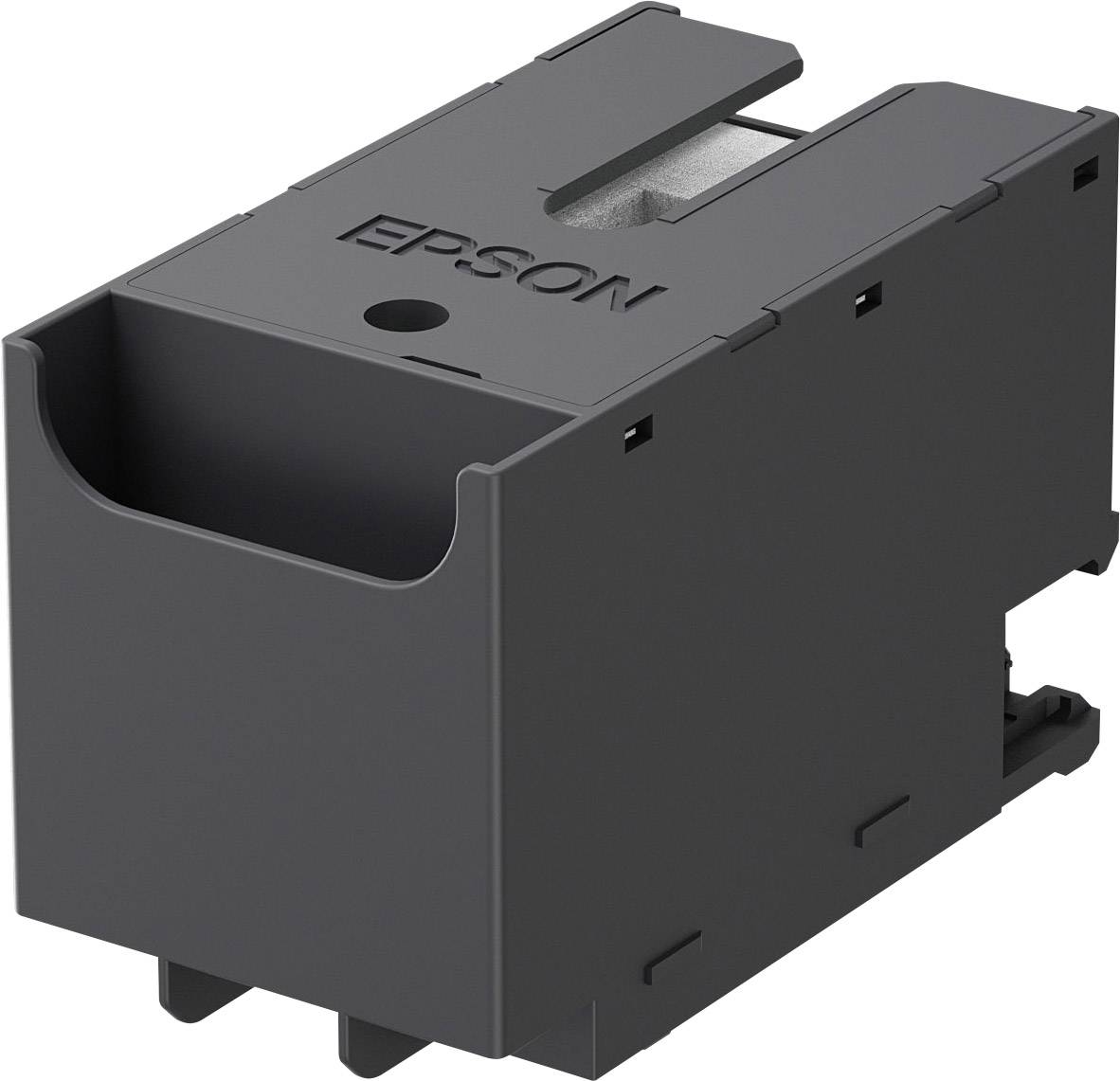 Serbatoio di inchiostro nero con la scritta 'EPSON', utilizzato nelle stampanti per raccogliere l'inchiostro in eccesso.